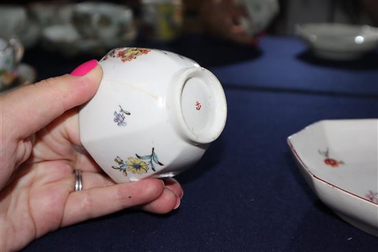 A Chelsea red anchor period octagonal tea bowl and saucer, c.1756,